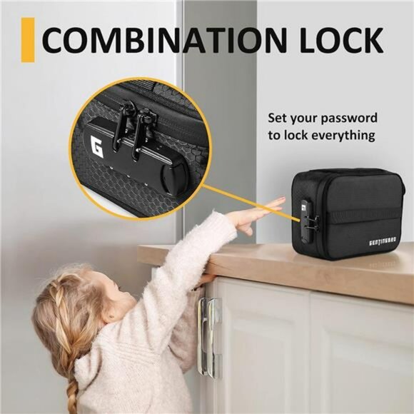 Black smell proof lock bag with combination travel medicine storage lunch organi - Picture 5 of 7